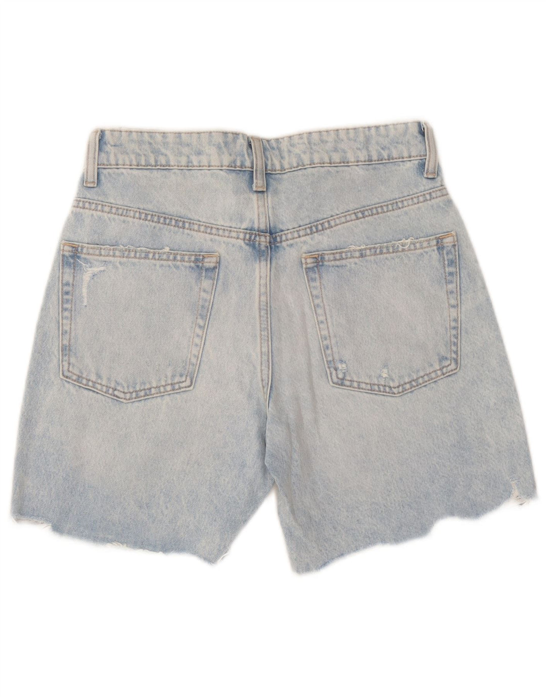 Zara Womens Distressed Denim Shorts EU 36 XS W26 Blå Patchwork Bomuld