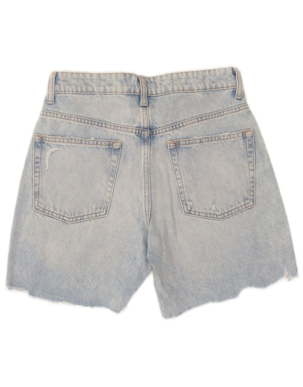 Zara Womens Distressed Denim Shorts EU 36 XS W26 Blå Patchwork Bomuld