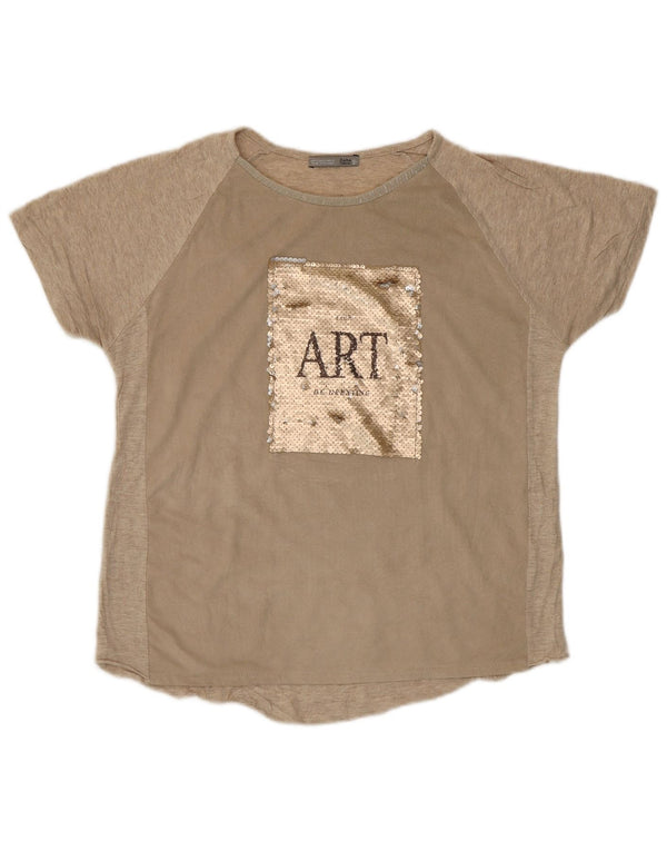 Zara Graphic T-Shirt Top UK 10 Small Beige