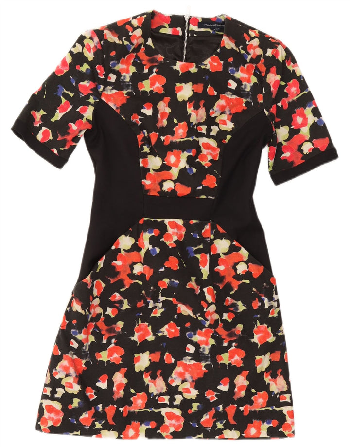 FRANSK FORBINDELSE Dame A-Line Kjole UK 8 Small Black Floral Bomuld