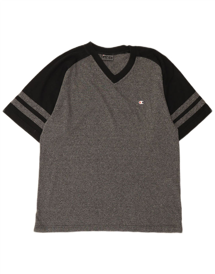 CHAMPION Mens Graphic T-Shirt Top Medium Grey Colourblock