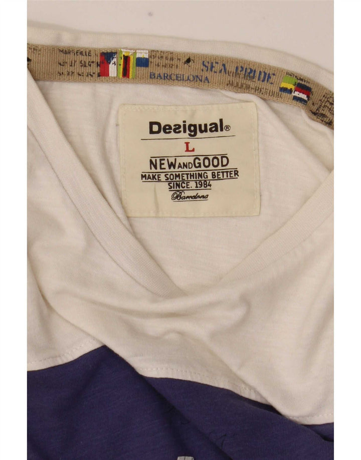 Desigual Herre grafisk T-shirt Top Stor hvid farveblok