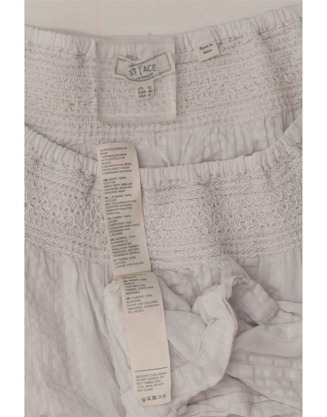 Fat Face Dame Oversized 3/4 ærmet bluse Top UK 12 Medium White Bomuld