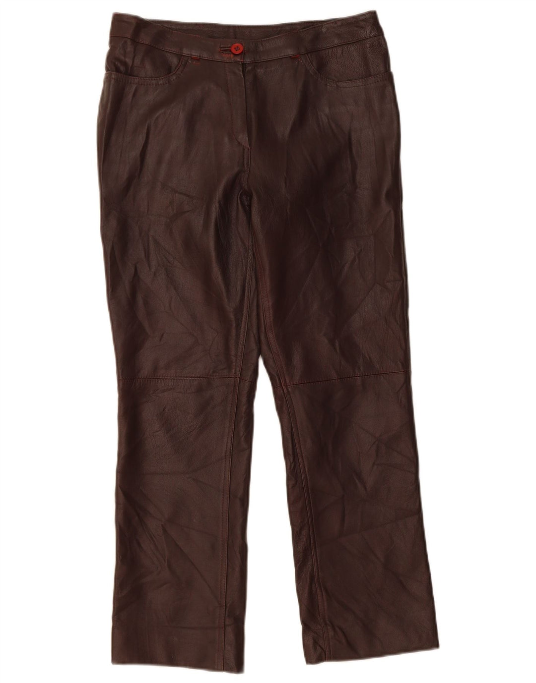 VINTAGE Womens Straight Trousers IT 44 Medium W30 L26 Maroon Leather