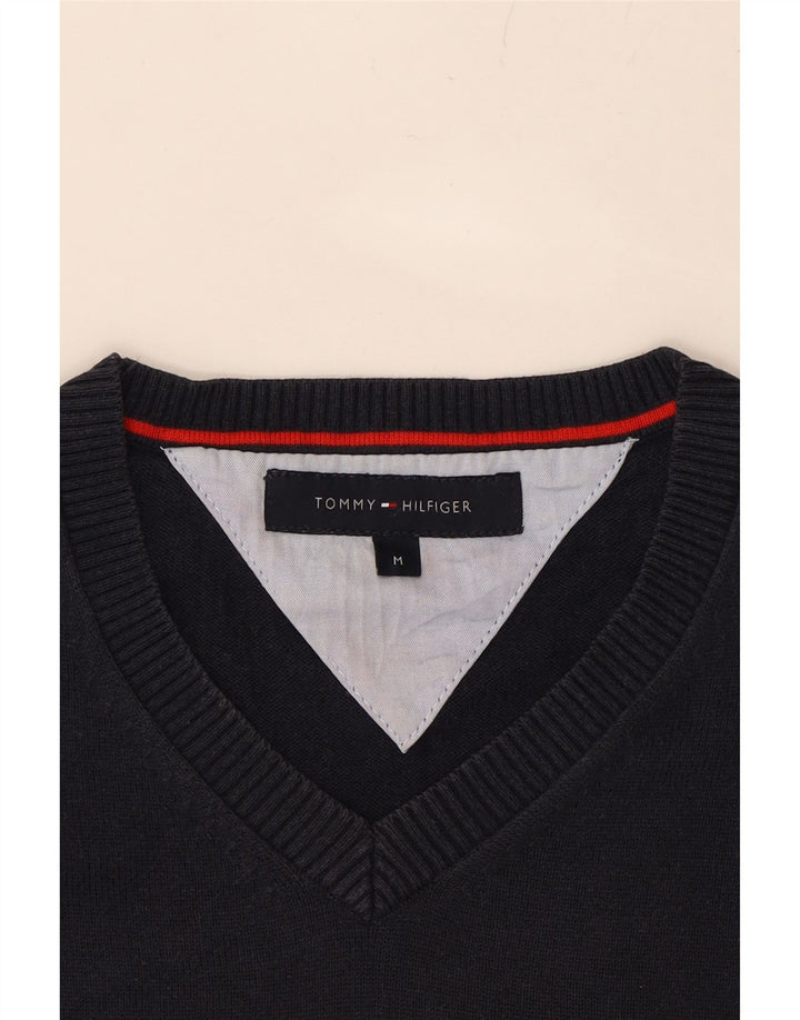 TOMMY HILFIGER Mens V-Neck Jumper Sweater Medium Navy Blue Cotton Vintage Tommy Hilfiger and Second-Hand Tommy Hilfiger from Messina Hembry 