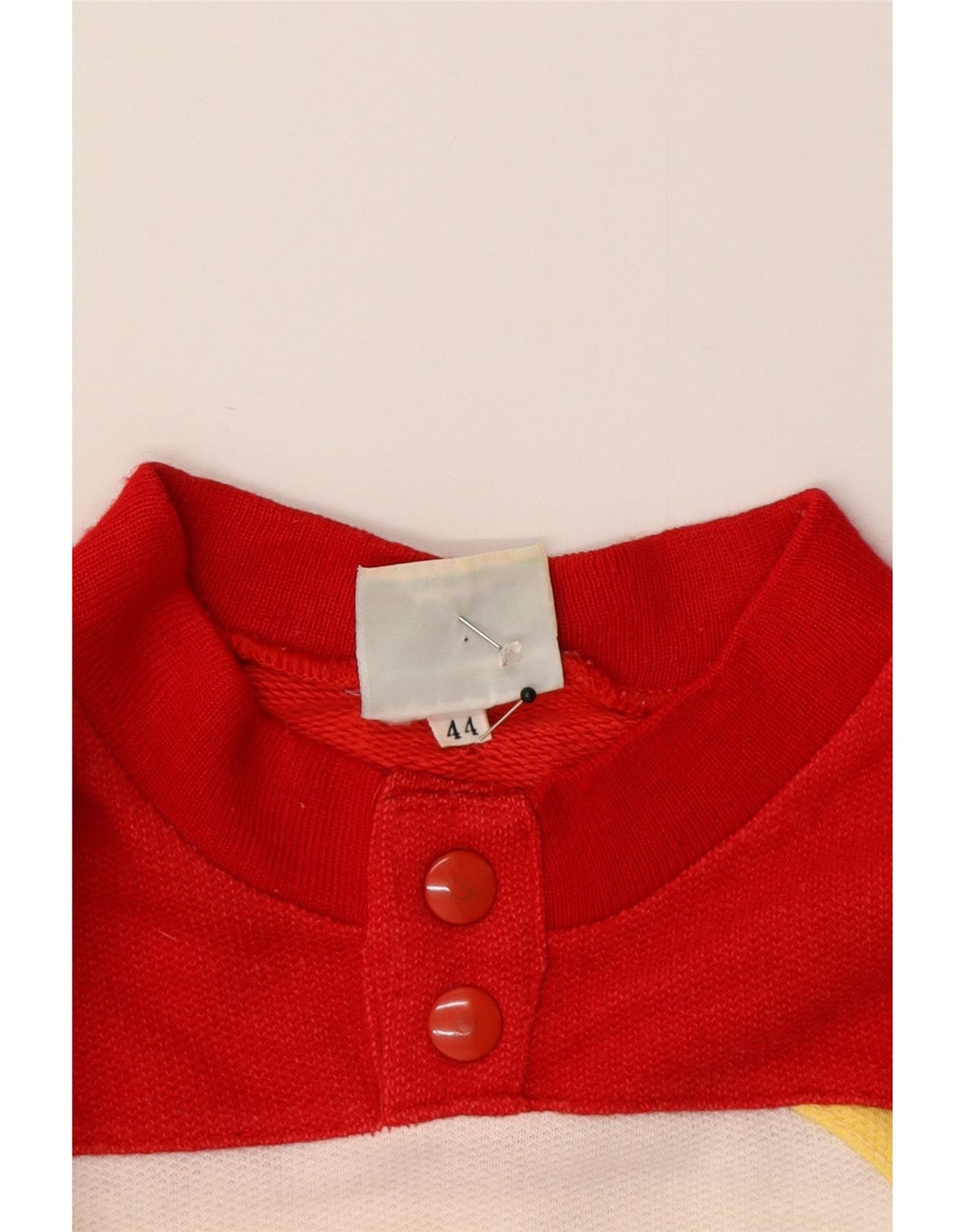 Vintage Dame Button Neck Sweatshirt Jumper IT 44 Medium White Colourblock