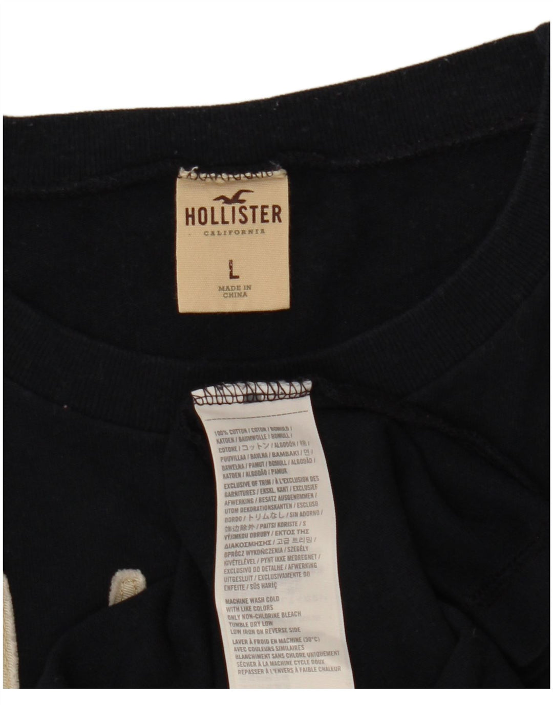 Hollister Herre grafisk top langærmet stor sort bomuld