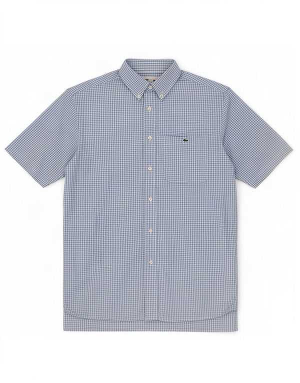 Lacoste Mens Short Sleeve Shirt Size 38 Mediume Blue Gingham Cotton