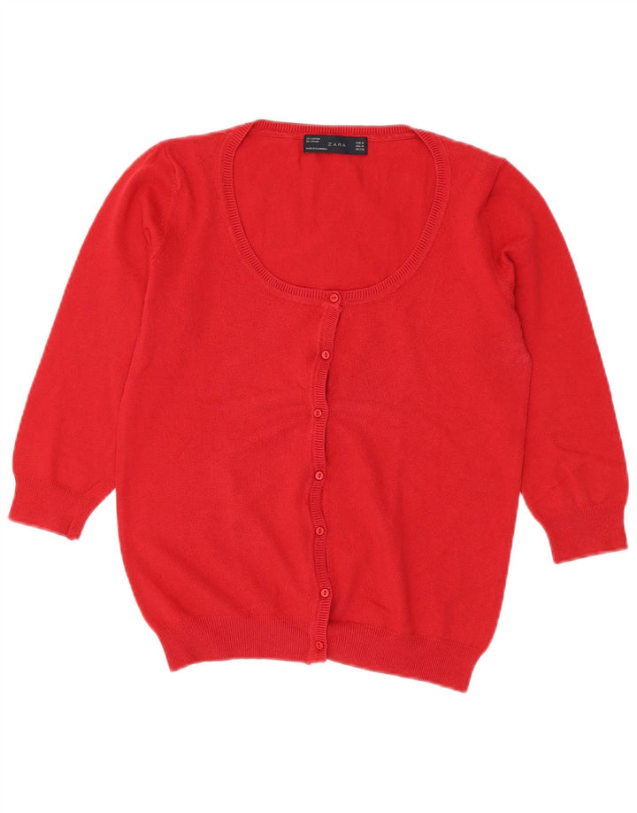 Zara Womens 3/4 Sleeve Cardigan Sweater UK 12 Medium Red