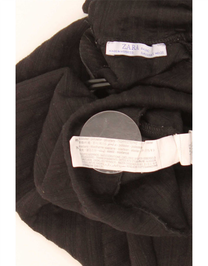 Zara Womens Oversized Front Tie Grafisk Top Langærmet UK 10 Small Black
