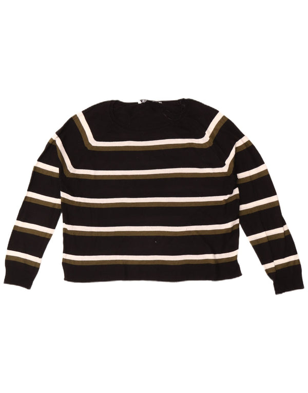 Zara Womens Crop Boat Neck Jumper Sweater UK 10 Small Black Striped