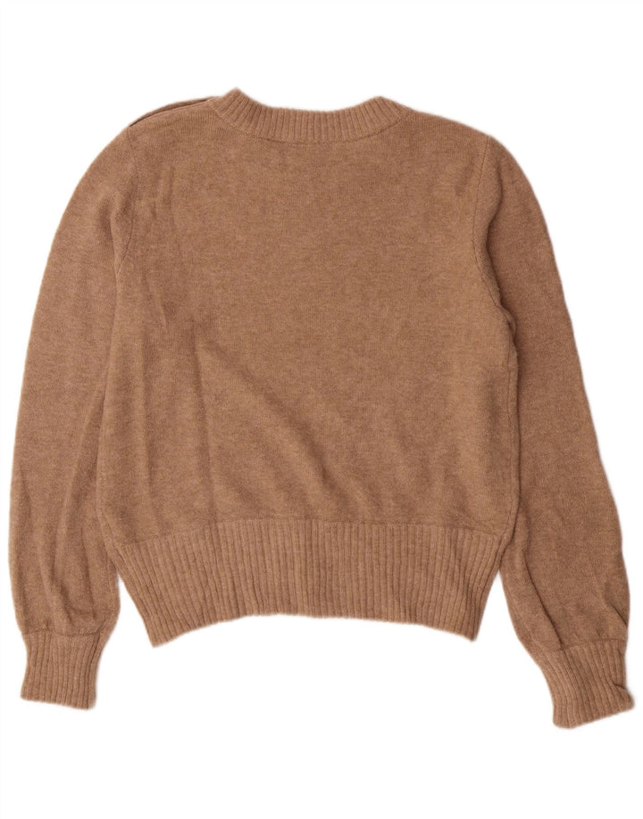 J. CREW Sweater med rund hals til kvinder UK 14 Medium Brun Nylon