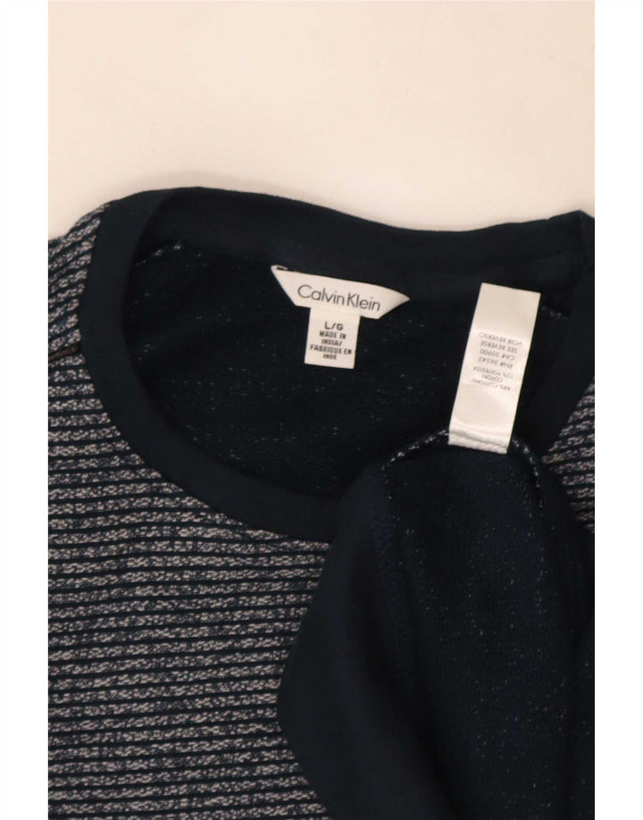 Calvin Klein Herre Sweatshirt Jumper Stor Marineblå Nålestribet Bomuld