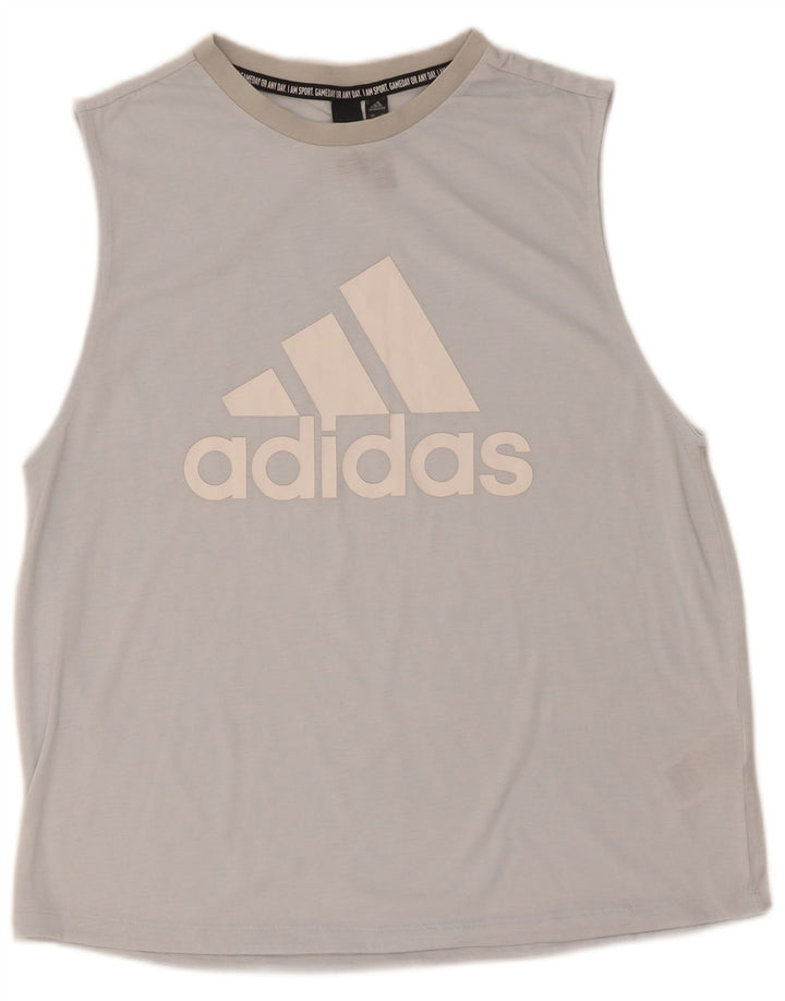 Adidas Dame Grafisk Vest Top UK 12/14 Medium Blue Polyester