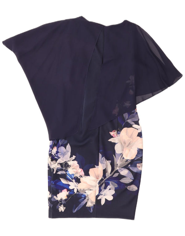 Coast Womens Asymmetrisk Skede Kjole UK 10 Small Navy Blue Floral Polyester