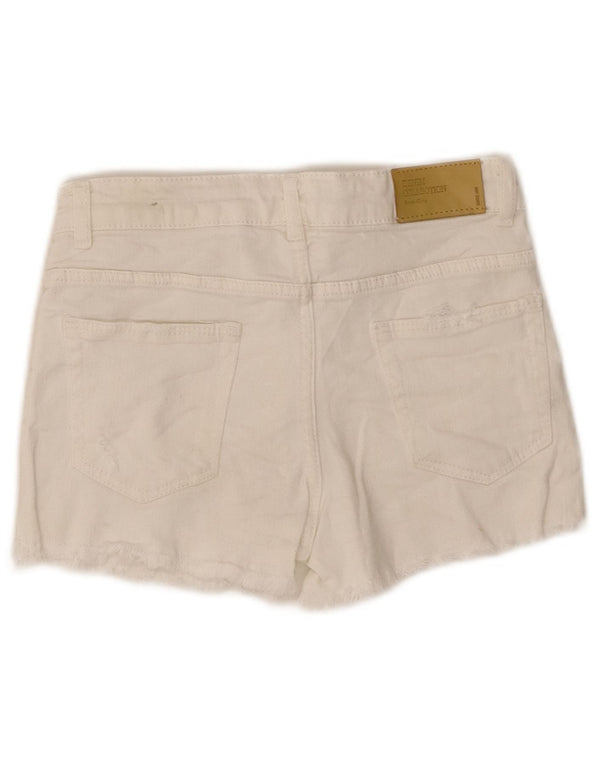 Zara Girls Distressed Denim Shorts 9-10 år W24 Hvid Bomuld