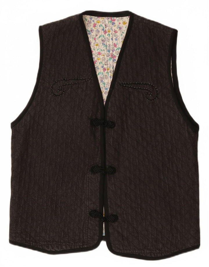 Vintage Dame Gilet UK 12 Medium Grey Paisley