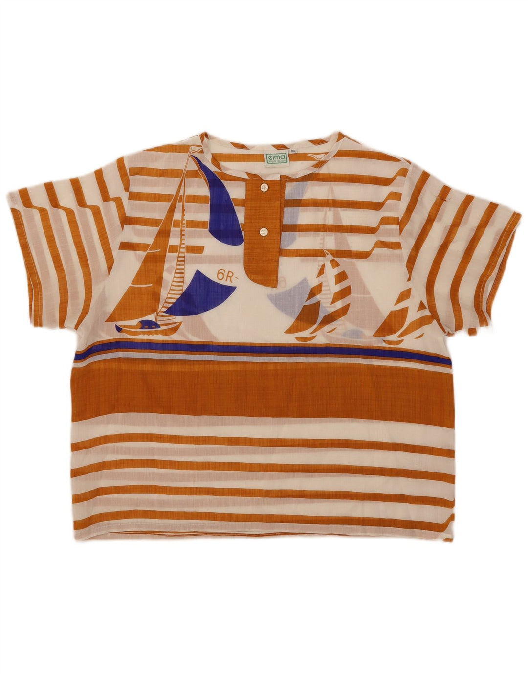 Vintage Kvinders Grafisk Oversized Bluse Top EU 36 Lille Brun Stribet