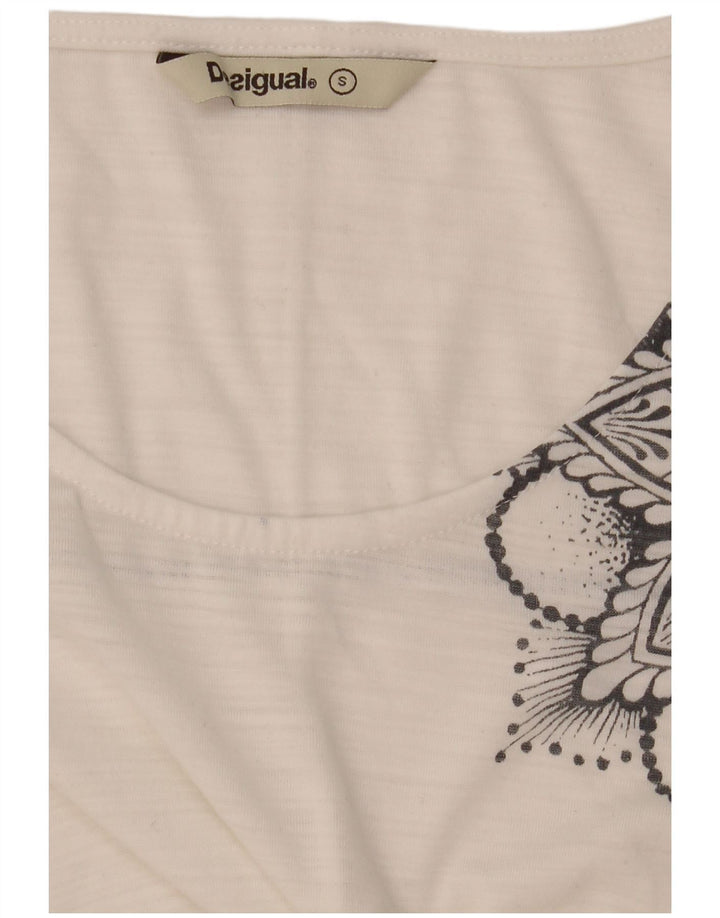 Desigual Womens Grafisk Top 3/4 ærme UK 10 Small White Colourblock