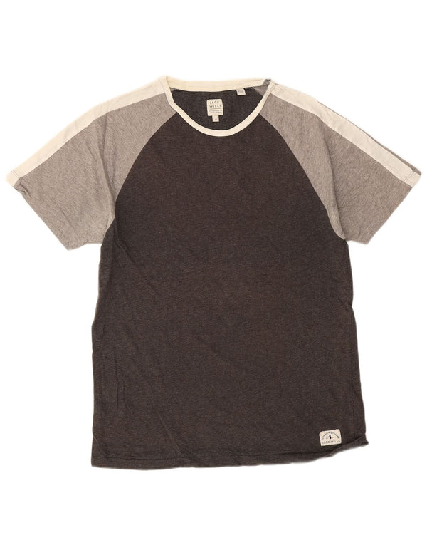 Jack Wills Herre T-shirt Top Medium Sort Colourblock Bomuld