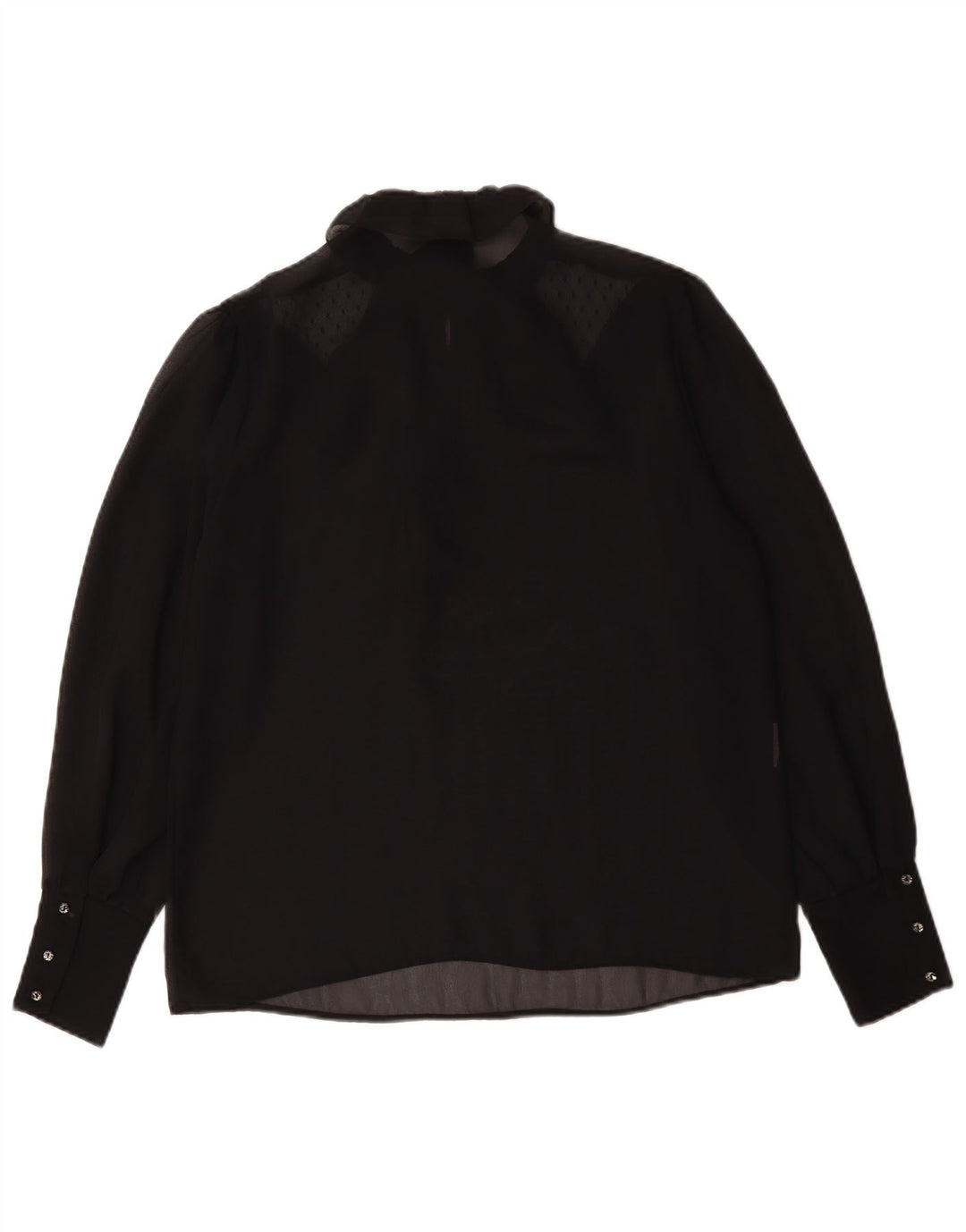 Vintage Dame se Gennem Langærmet Bluse Top UK 16 Large Black