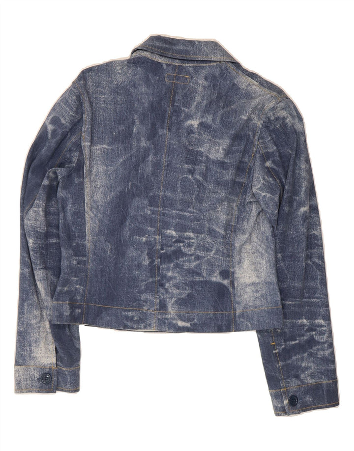 MARELLA Womens Crop Denim Jacket IT 42 Medium Blue Tie Dye Cotton Vintage Marella and Second-Hand Marella from Messina Hembry 