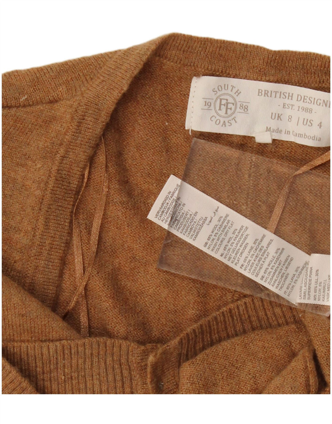 South Coast Dame Cardigan Sweater UK 8 Small Beige Uld