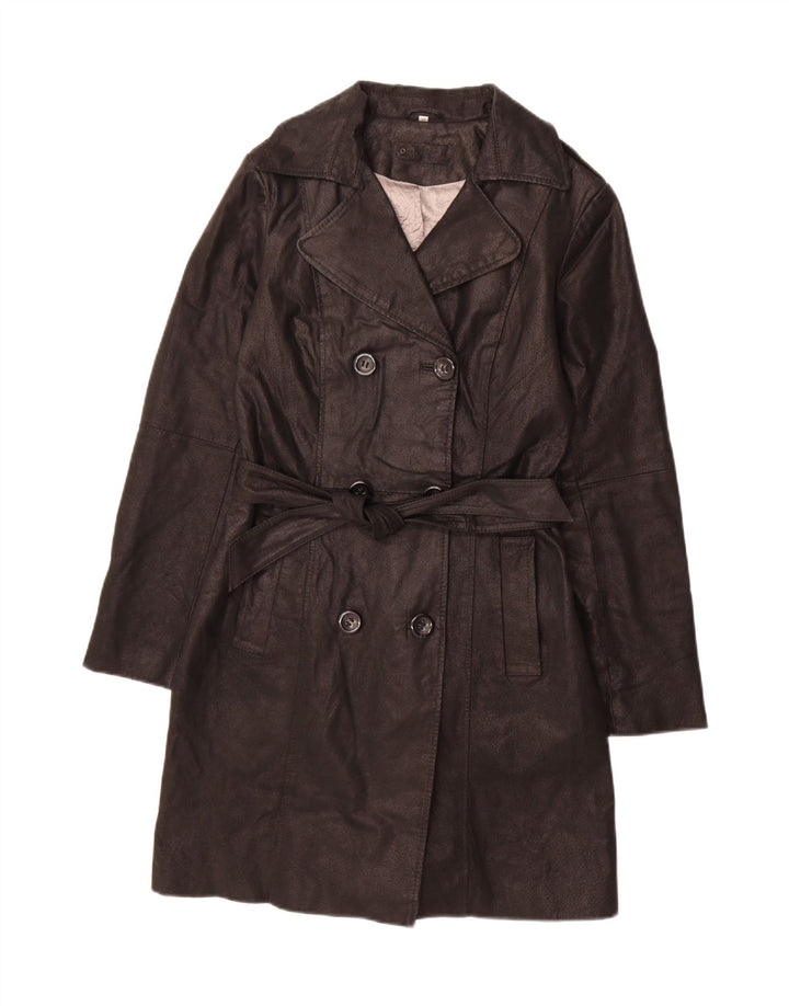 C&A Womens Double Breasted Leather Coat UK 12 Medium  Black Leather Vintage C&A and Second-Hand C&A from Messina Hembry 
