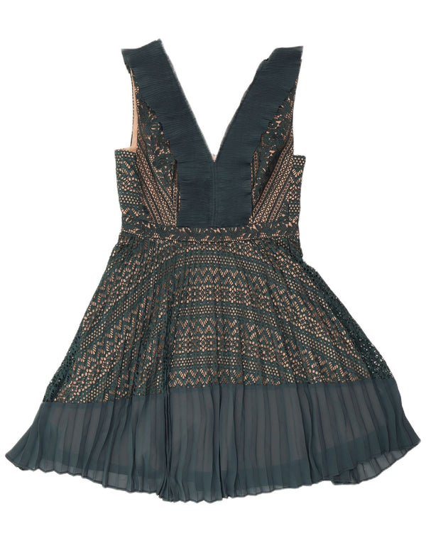 FRANSK FORBINDELSE Dame Ærmeløs A-line Kjole UK 12 Medium Grøn