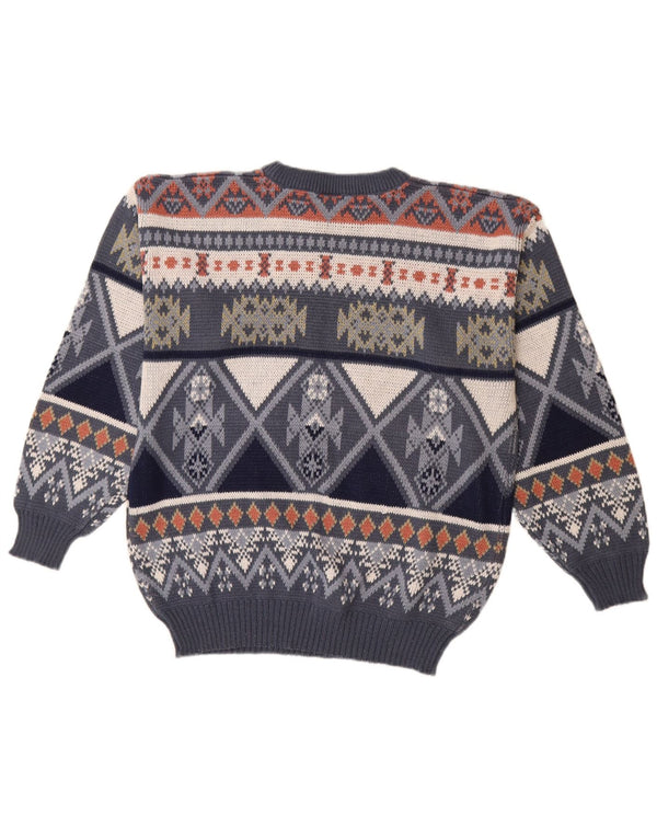 VINTAGE Herre sweater med rund hals IT 48/50 Medium Navy Blue Fair Isle