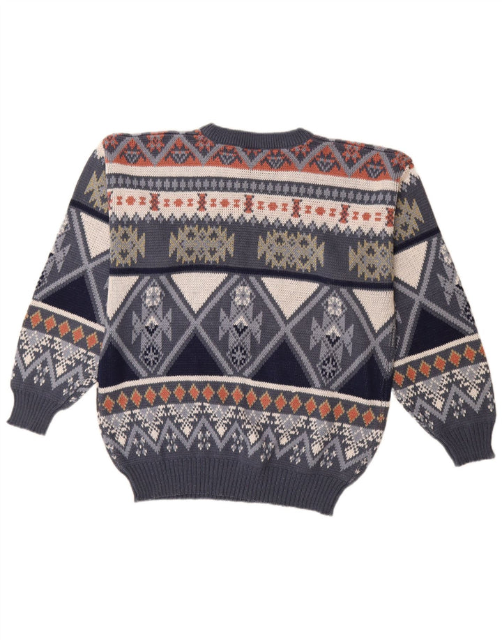 VINTAGE Herre sweater med rund hals IT 48/50 Medium Navy Blue Fair Isle