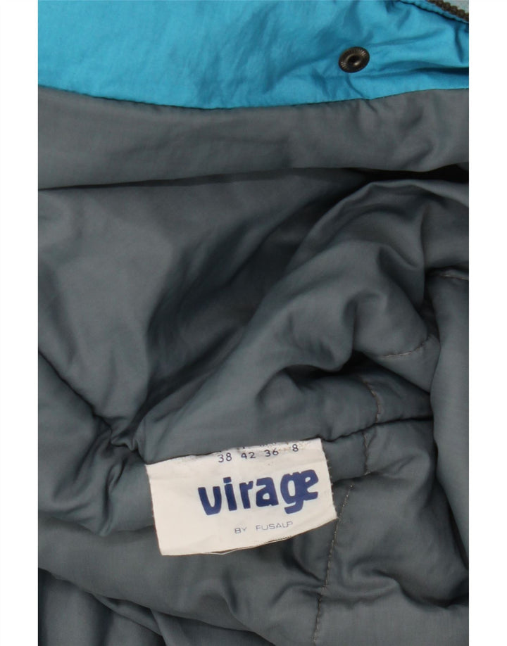 VINTAGE Dame abstrakt mønster vindjakke IT 42 Medium Blue