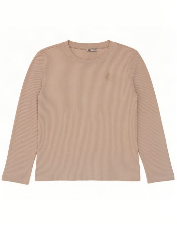 Zara Dame Top Langærmet UK 14 Medium Beige Polyester