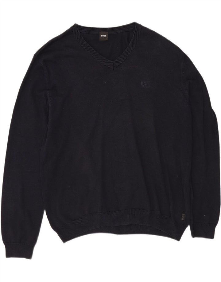 HUGO BOSS Herre V-hals sweater XL Marineblå Bomuld