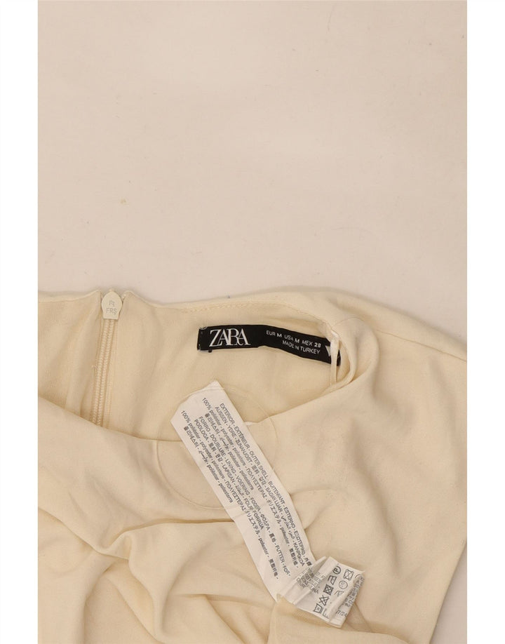Zara Kvinders Ærmeløs Skede Kjole UK 12 Medium Off White Polyester