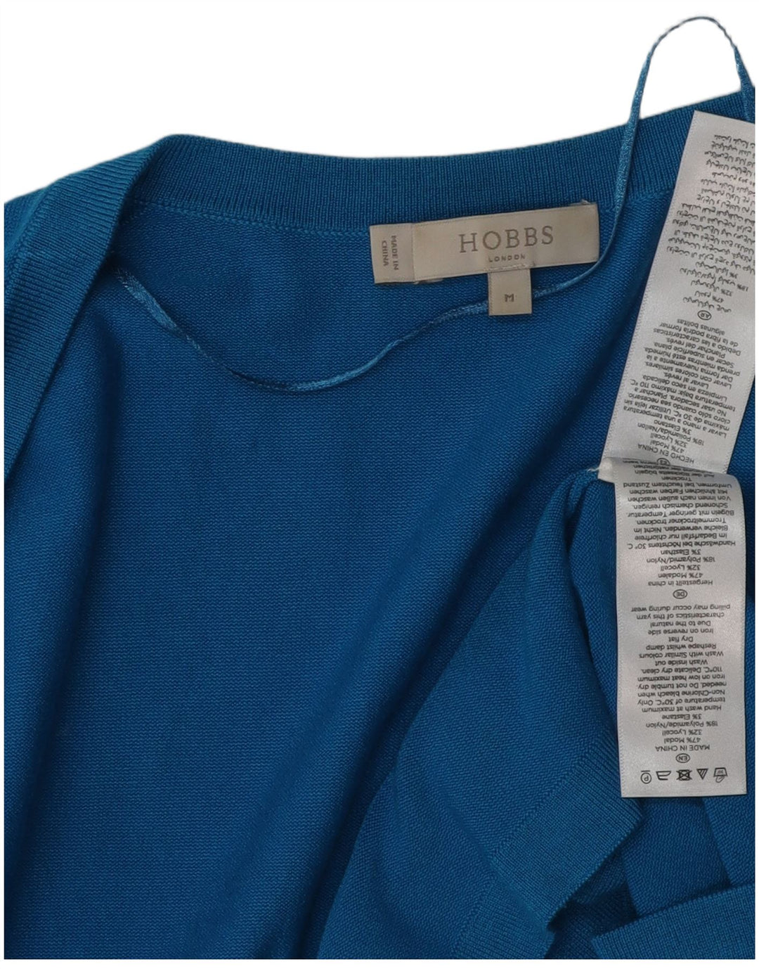 HOBBS Dame 3/4 ærmet åben cardigan sweater UK 12 Medium Blue Modal