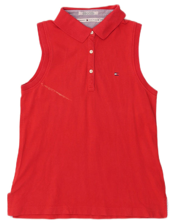 Tommy Hilfiger Dame ærmeløs poloshirt UK 12 Medium Rød Bomuld