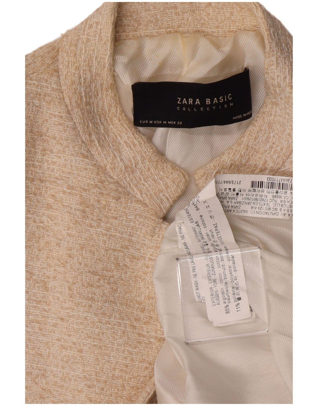 ZARA Womens Open Blazer Jacket UK 12 Medium Off White Bomuld