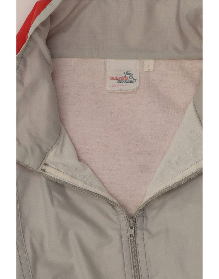 Vintage Herre Pullover Træningsdragt Top Jakke Stor Grå Colourblock Bomuld