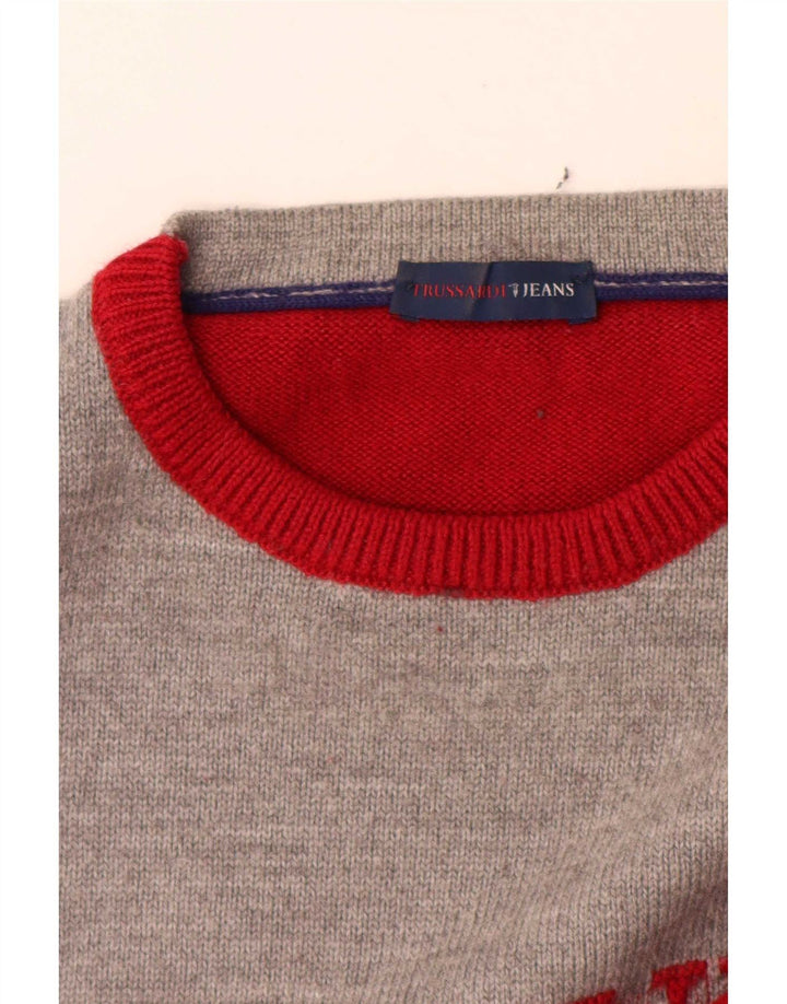 Trussardi Jeans Herre Crew Neck Jumper Sweater Medium Rød Colourblock