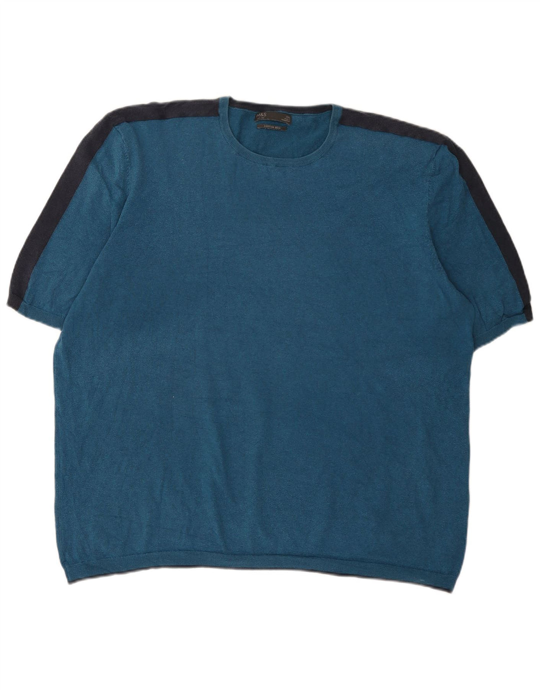 Marks & Spencer Herre T-Shirt Top 3XL Blå Colourblock Bomuld