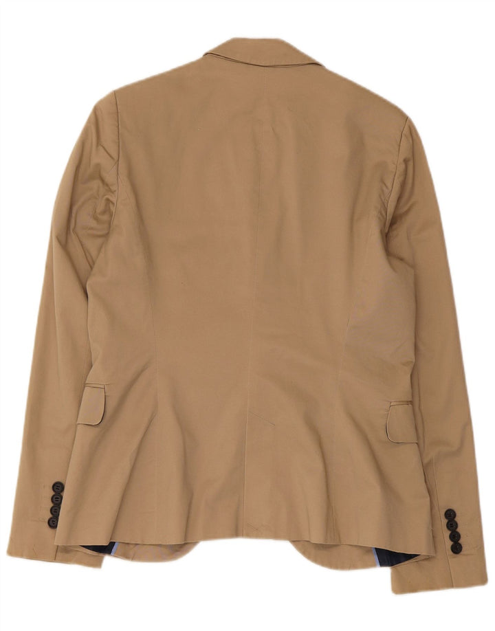 Zara Dame 1 Knap Blazer Jakke UK 14 Stor Beige Bomuld