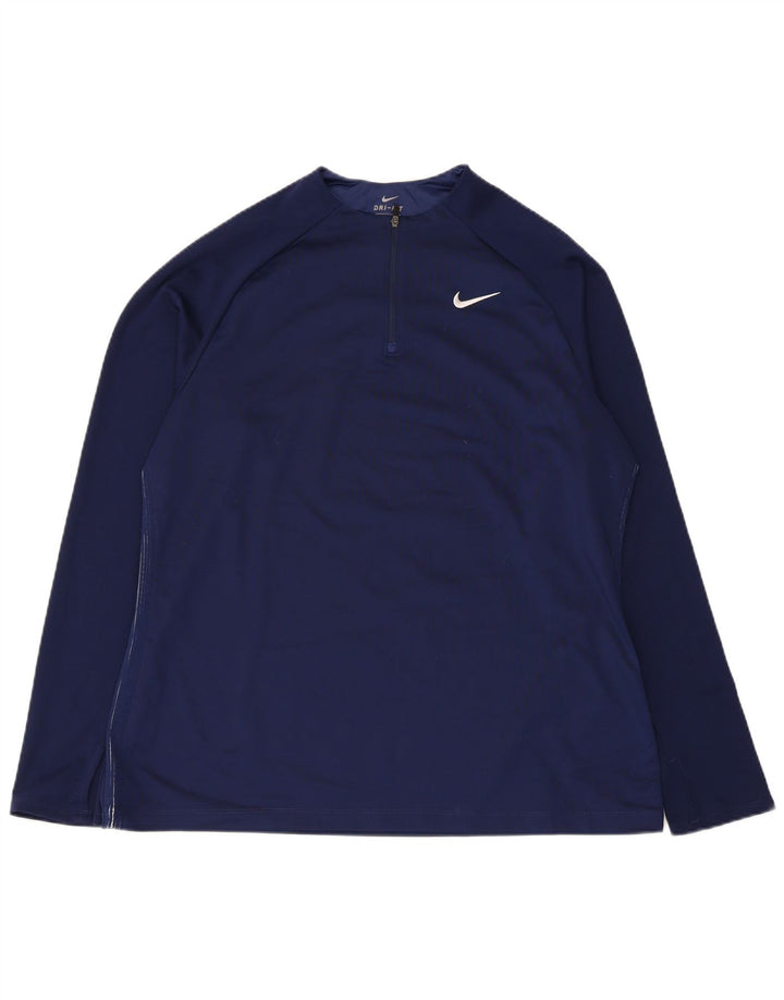 Nike Herre Dri Fit Pullover med lynlås-hals træningsdragt Top XL Navyblå polyester