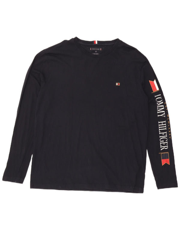 Tommy Hilfiger Herre høj grafisk top langærmet 2XL marineblå bomuld