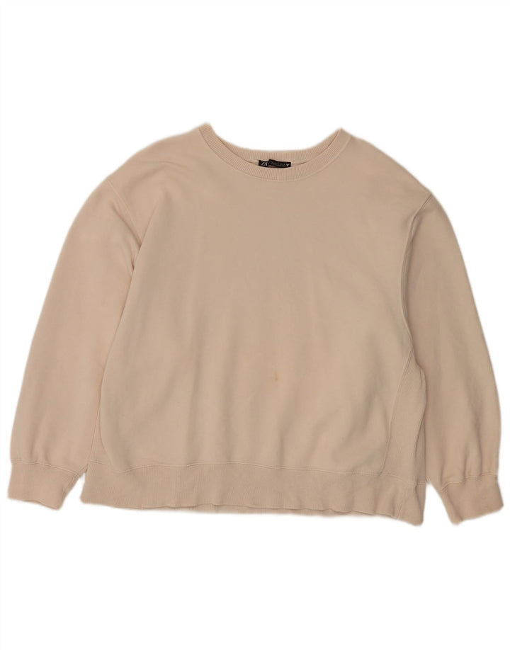 Zara Dame Oversized Sweatshirt Jumper UK 16 Stor Beige Bomuld
