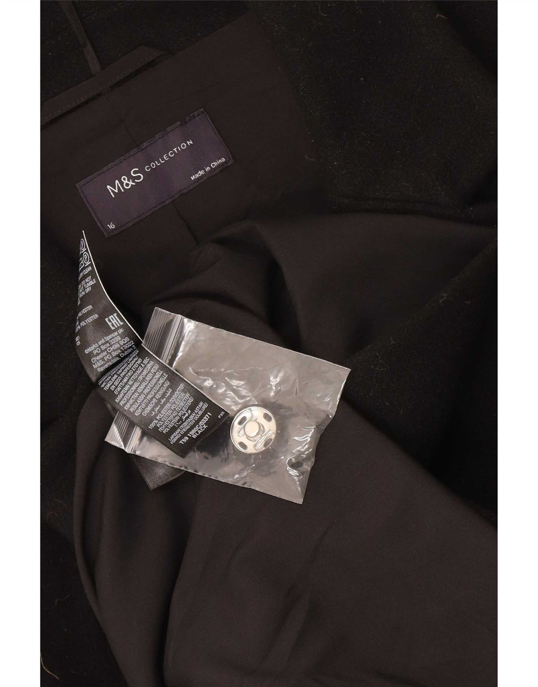 Marks & Spencer Dameoverfrakke UK 16 Stor sort polyester