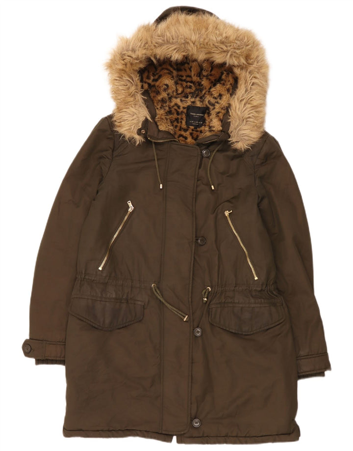 Zara Sherpa Parkajakke med hætte til kvinder UK 14 Medium Khaki