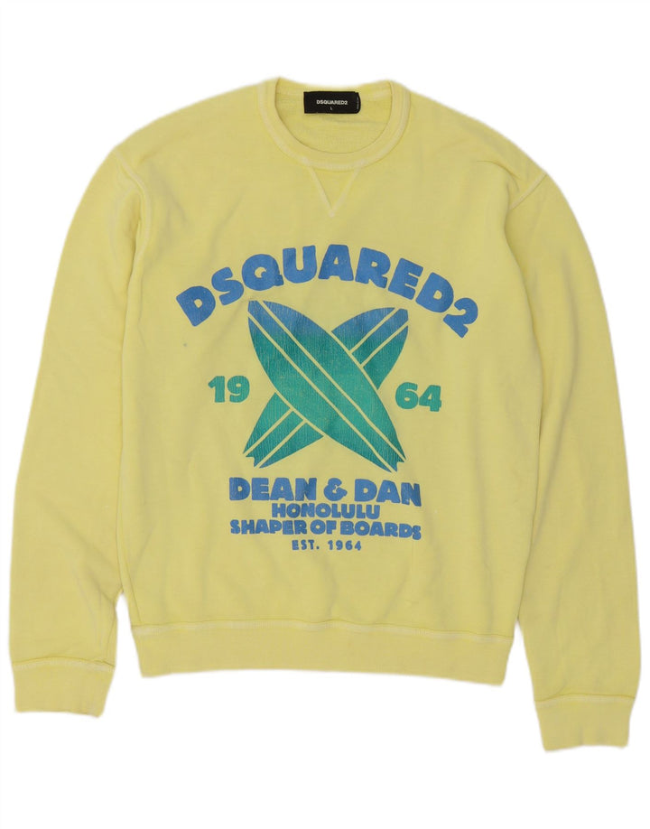 Dsquared2 Herre Grafisk Sweatshirt Jumper Stor Gul Bomuld