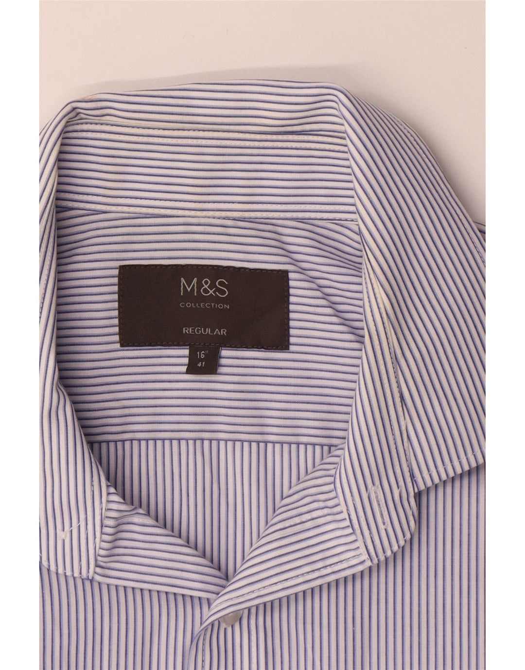 MARKS & SPENCER Kortærmet herreskjorte str. 41 16 Stor blå nålestribe