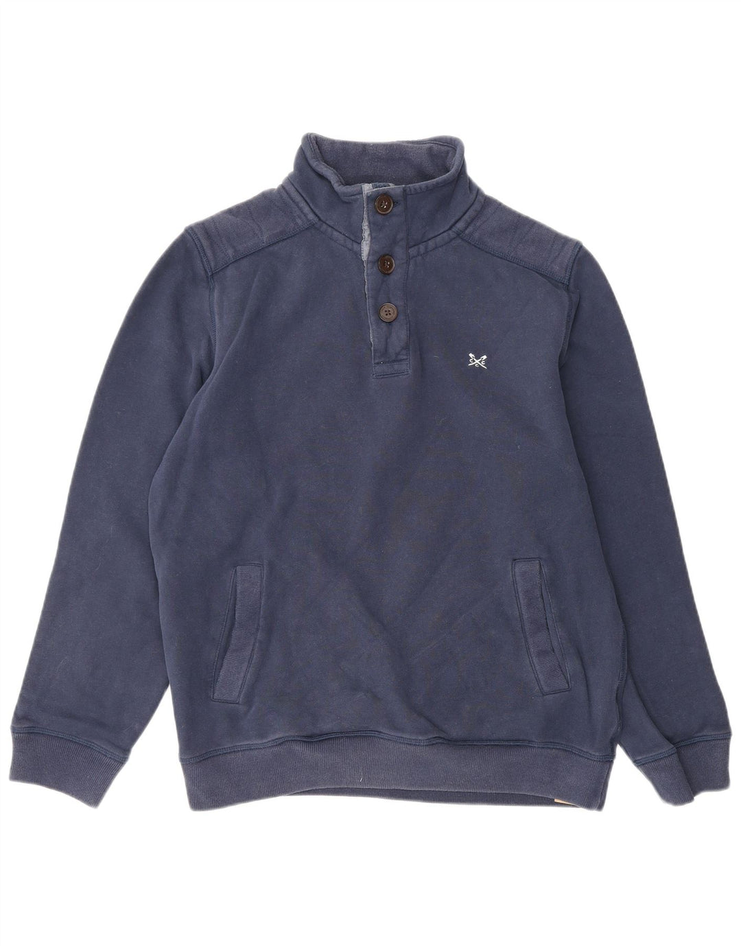 CREW CLOTHING Mens Button Neck Sweatshirt Jumper Medium Navy Blue Cotton